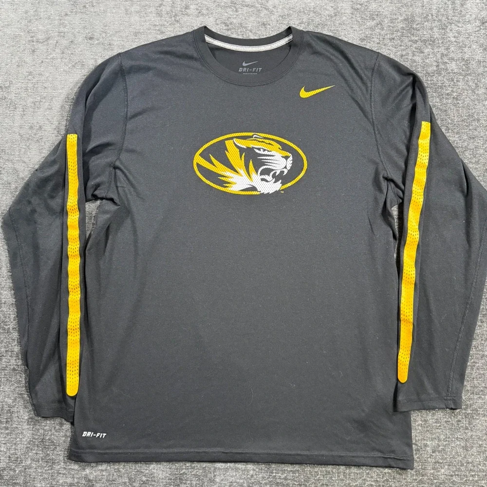 Nike Missouri Tigers‎ Dri-FIT Mens Large Long Sleeve Shirt Mizzou Black Yellow